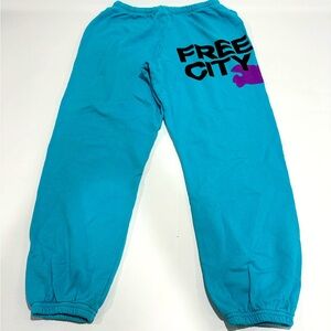 Free City Life Nature Love Blue Machine Sweatpants - EUC